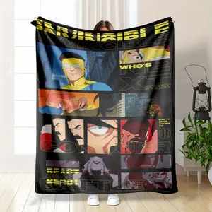 Superstyle Limited Edition Emperor Mark Grayson Invincible War Comic Flannel Blanket Comic Panel Design Soft Warm Cozy Lightweight Throw Ideal for Sofa Bedroom Office Travel Gift Decor Use summerwins
