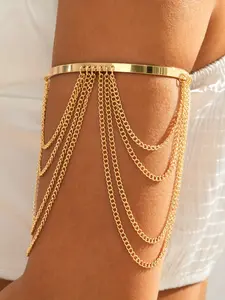 Elegant Multi-Layer Metal Chain Fringe Pendant Bracelet, Smooth Surface, Open Design, Perfect Gift for Parties and Friends, Trendy Jewelry