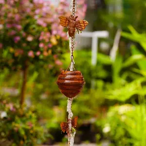 3.8Ft Creative Rusty Bee Rain Chain, Eaves Gutter Drainage Chain for Outdoor Garden Water Collector and Metal Decorative Landscape Feature, Rainchains