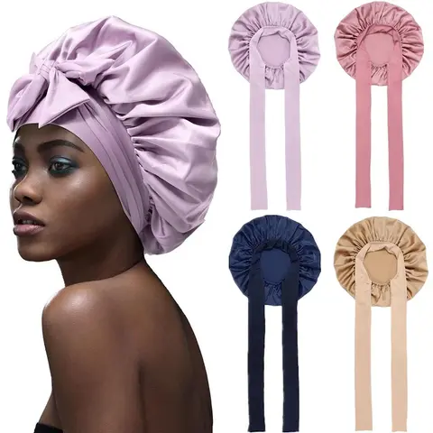 Women's Single-Layer Satin Sleep Bonnet - Silk-Lined, Elastic Adjustable Strap, Heatless Hair Wrap, Haircare, Airy, Prevents Frizz, Ideal for Thick Curly Hair, Works for Face Care Too, Nightcap Gift Option, Protects Hair