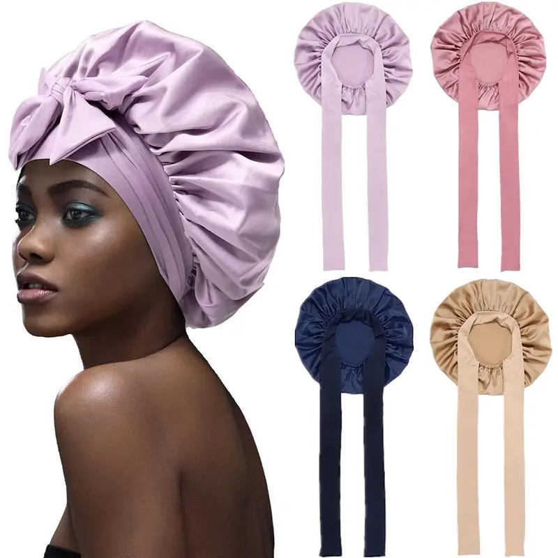 Women's Single-Layer Satin Sleep Bonnet - Silk-Lined, Elastic Adjustable Strap, Heatless Hair Wrap, Haircare, Airy, Prevents Frizz, Ideal for Thick Curly Hair, Works for Face Care Too, Nightcap Gift Option, Protects Hair