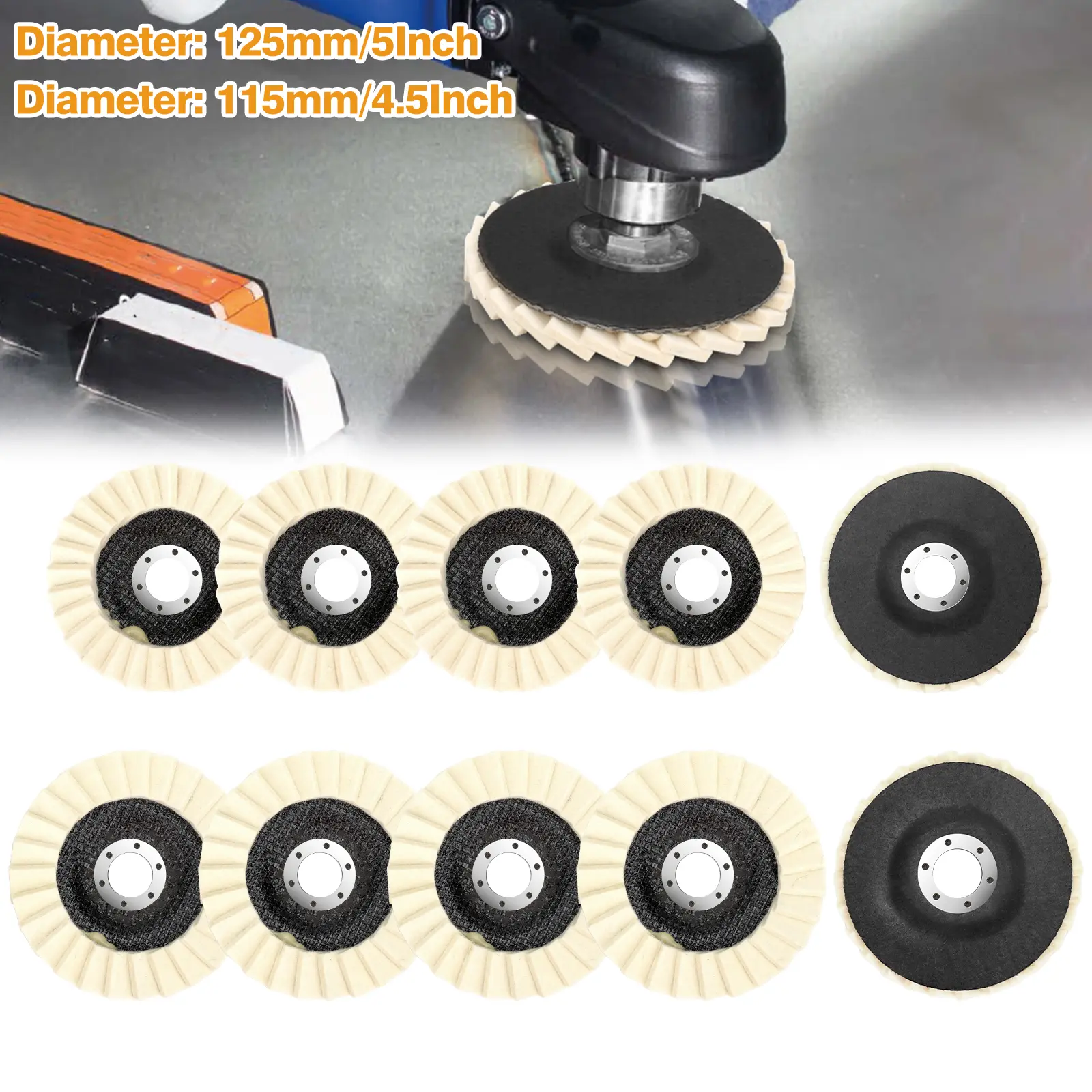 5Pcs 4.5/5 inch Wool Polishing Wheels/Buffing Pads Set - Wool Felt Flap Polishing Disc for Angle Grinder,tool for Cleaning Rusted Metal,Glass,Stone,Marble