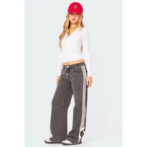 Ribbon Washed Low Rise Baggy Jeans