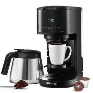 Gourmia 2-in-1 Coffee Maker with Single Serve Pod & 12-Cup Drip Brewer K-Cup Compatible Programmable Auto Shut Off Fold-Away Shelf Thermal Carafe Reusable Filter