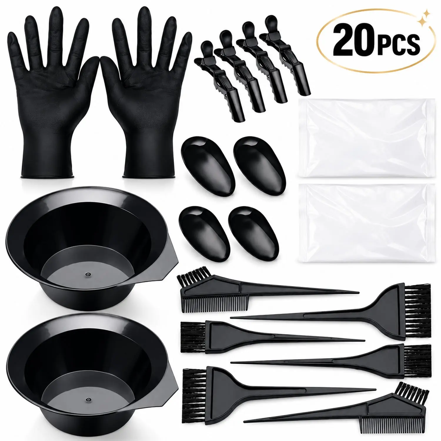 5/12/20Pcs Hair Coloring Kit, Highlights Hair Color Kit, Hair Dye & Highlighting Tools Set with Mixing Bowls, Tint Brushes, Gloves, Cape & Hair Clips, All-in-One Dyeing Supplies for Home Salon Use, Hair Stylists & DIY Coloring, Highlighted Hair