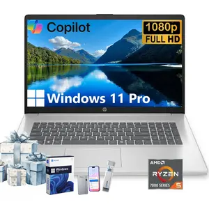 HP 17-inch Laptop for Business and Student - AMD Ryzen 5 7430U,Windows 11 Pro,  up to 32GB RAM, 512GB SSD, Fast Charge, Wi-Fi 6, 17.3” FHD Anti-Glare Display,Bundle Accessory