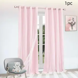 Grommet Top Sweet Vibrant Double-Layer Blackout Curtain, Home decoration curtain - Light Pink Base + Sheer, Quick Grommet Installation, Fits Princess Room/Girl’s Bedroom, Semi-Blackout Softens Light, Creates Cute Dreamy Home Vibe
