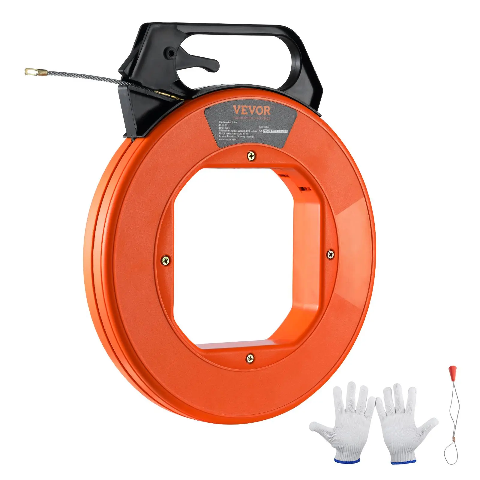 VEVOR Flexible Wire Fishing Cable Puller, 125ft 3/16in PET Non-Conductive Tool for Cable Pulling, ABS & PP Casing, Thumb Lock, Optimized Housing & Handle, Easy-to-Use for Wall Installations, Floor Conduits