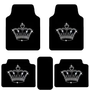 Rhinestone Crown Pattern Car Floor Mat, Bling Rhinestone Studded Carpet, Durable Car SUV Truck Floor Mat, Car Interior Accessories