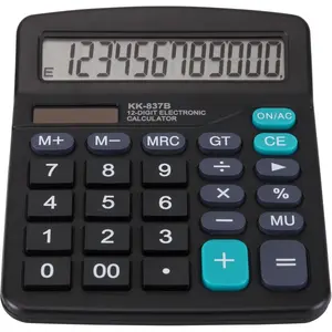 Desk Calculator 12 Digit Office Calculators with Large Screen Display,  Solar Power and , Recessed Big Button Calculator for Office  School (Black)