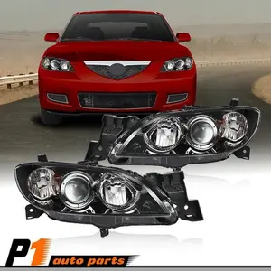 Projector Headlights  Fit For 2004-09 Mazda 3 Sedan 4-Door Amber Black