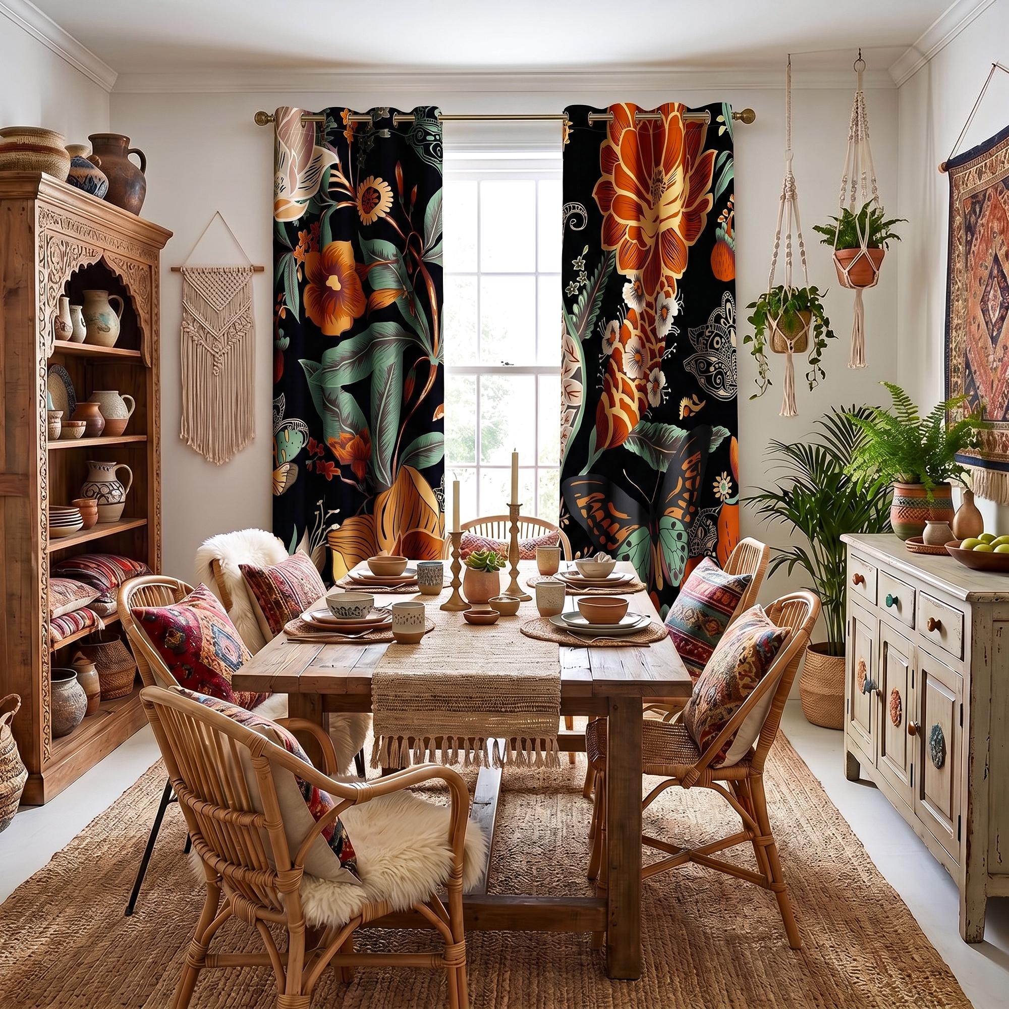 Tyrot Boho Floral 100% Blackout Privacy Grommet Curtains - 2 Panels, Mid-Century Patterned Colorful Drapes, Thermal Insulated Window Treatments, Funky Home Decor for Bedroom, Blackout Curtains, Curtains For Bedroom