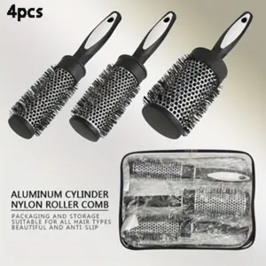 4pcs Round Barrel Curling Brush Set, Anti-Static Hair Styling Tools, Aluminum Tube Rollers, Salon Quality, Includes Storage Bag, Anti Static Hairbrush