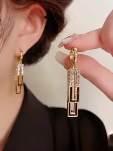 Women's Geometric Square Earrings, Elegant Zinc Alloy with Rhinestone Decor, Daily Wear and Gift, Jewelry Gifts