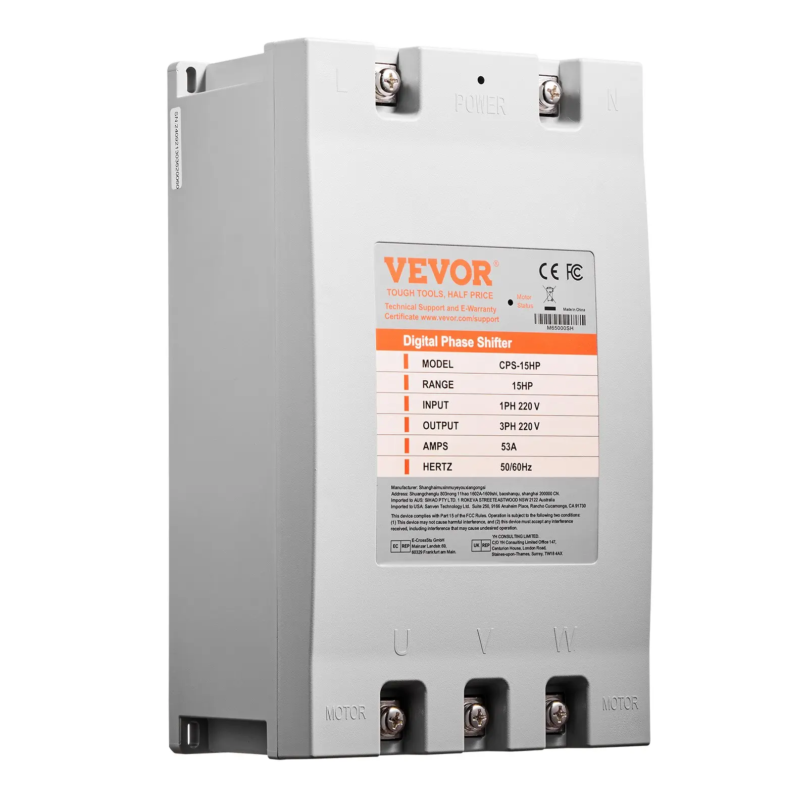 VEVOR 3 Phase Converter - 15HP 53A 220V Single Phase to 3 Phase Converter, 220V Input/Output, Digital Phase Shifter for Residential & Light Commercial Use (One Converter for One Motor Only)Summervibes