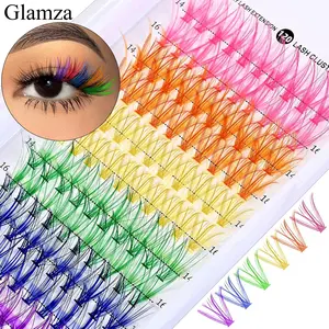 Glamza Fairy Colored Lash Extensions Clusters, False Eyelashes, Individuals Eyelash Clusters Diy Colored Eyelash Kit  Rainbow Individual Eye Lashes 14/16mm D Curl Blue, Purple(120pcs)(No Glue)