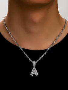 Letter Pendant Necklace with Chain, Stainless Steel Sparkling Oxidized Zirconia, Fashion Jewelry for Parties & Daily Wear, Women's Gift
