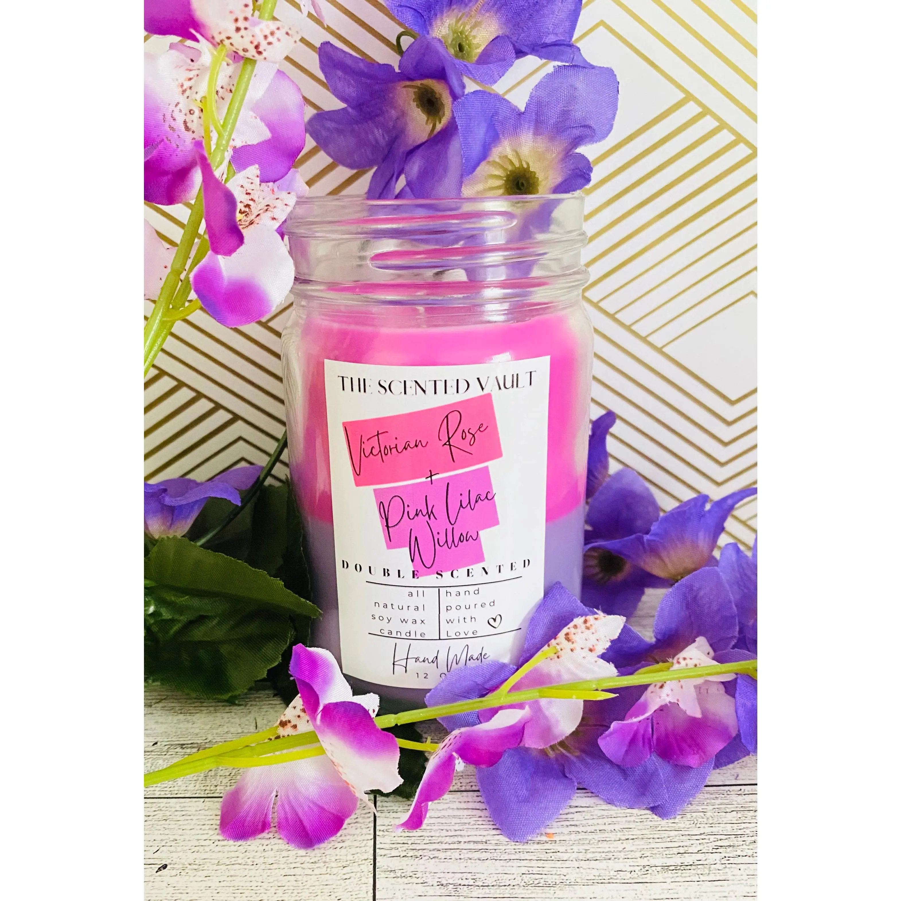 Victorian Rose and Pink Lilac Willow Double Scented Candle
