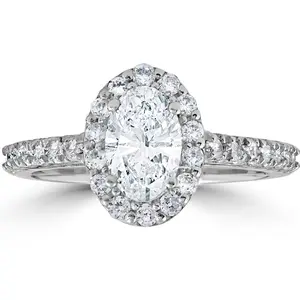 Platinum 1 1/2 Ct Oval Diamond Halo Engagement Ring Lab Grown