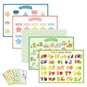 Disposable Placemats For Baby,Toddlers – Sticky Table Mats For Restaurants,Dining Table,Preschool,Parties – 5 Fun Designs Animal,Fruit,Alphabet,Star,Shape – 40-Pack, 12x16 Inches