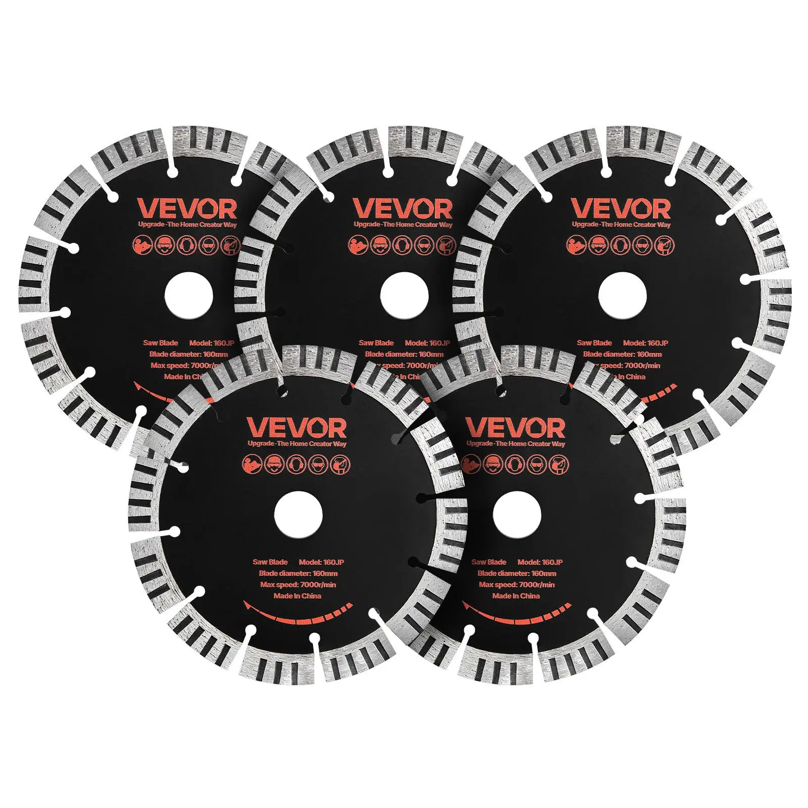 【Father's Day Gift】VEVOR 5-Pack 6.3in Diamond Wall Chaser Saw Blades, 0.87in Arbor, 65Mn Steel Core, Sturdy Diamond Edges, Dry-Wet Cutting for Concrete, Brick, Masonry, Wide Compatibility