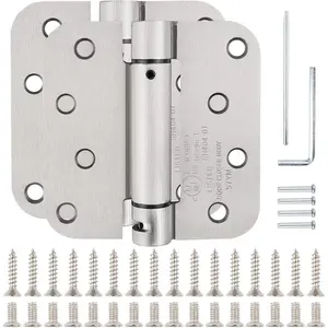 2 Pack Automatic Self-Closing Door Hinges Satin Brushed Nickel Spring Auto Soft Close Hinges 5/8" Radius for Fire Interior Doors Bathroom Pantry Laundry Basement