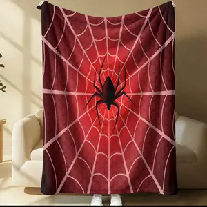 Spider Web Pattern Printed Blanket, Facecloth Blanket, Printed with Black and Red Spider Pattern, Unique Personalized Color, Four Seasons, Suitable for Sofa and Bed, Multi-Purpose Home Decorations