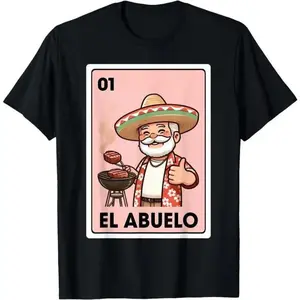 El Abuelo Grilling Grandpa Mexican Bingo Card Unisex Cotton T Shirt Classic Menswear