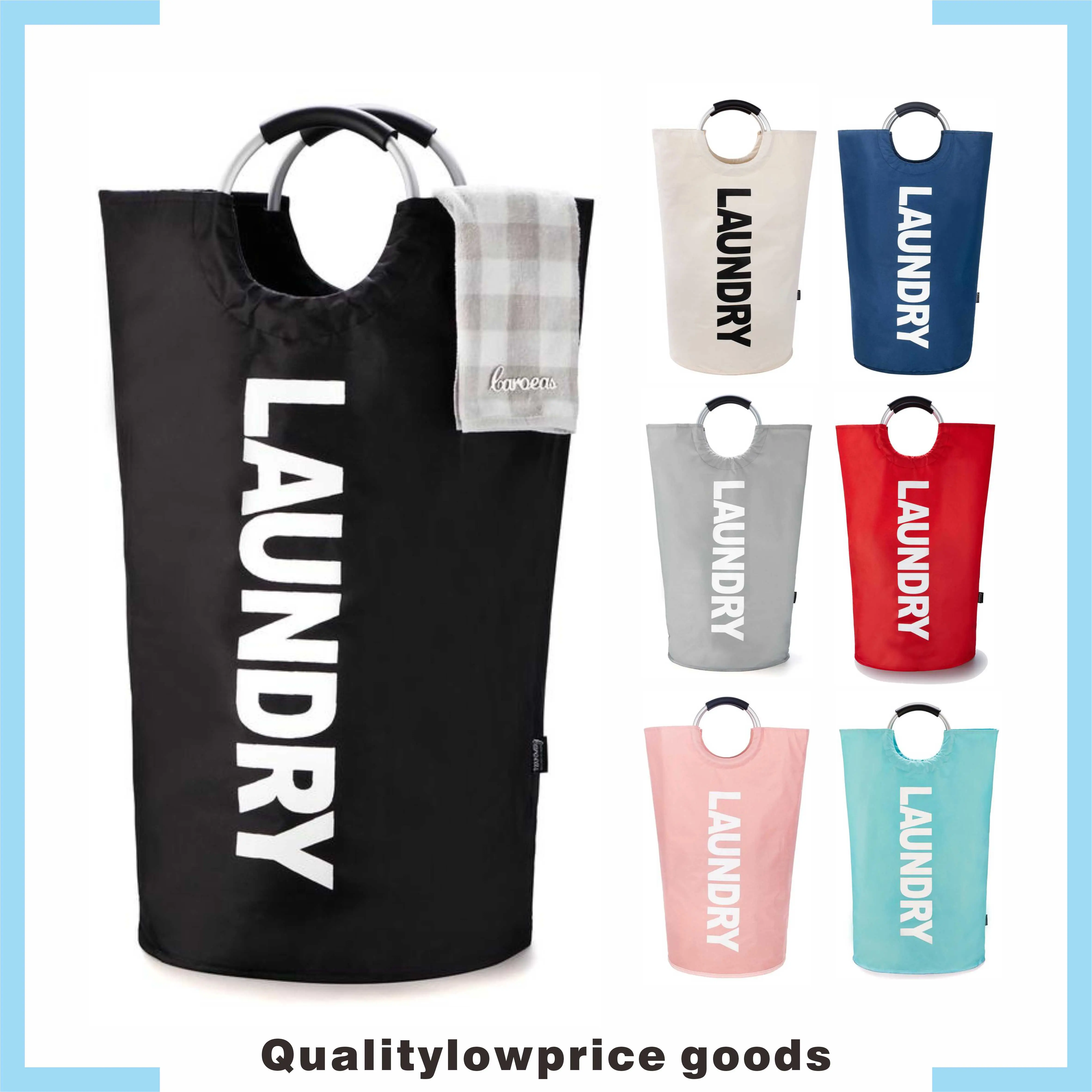 Standard Fabric Laundry Hamper - Ergonomic Jumbo Round Waterproof Collapsible Laundry Basket with Double Ring, Handles, Space-Saving Storage for Bedroom, Bathroom, Upright
