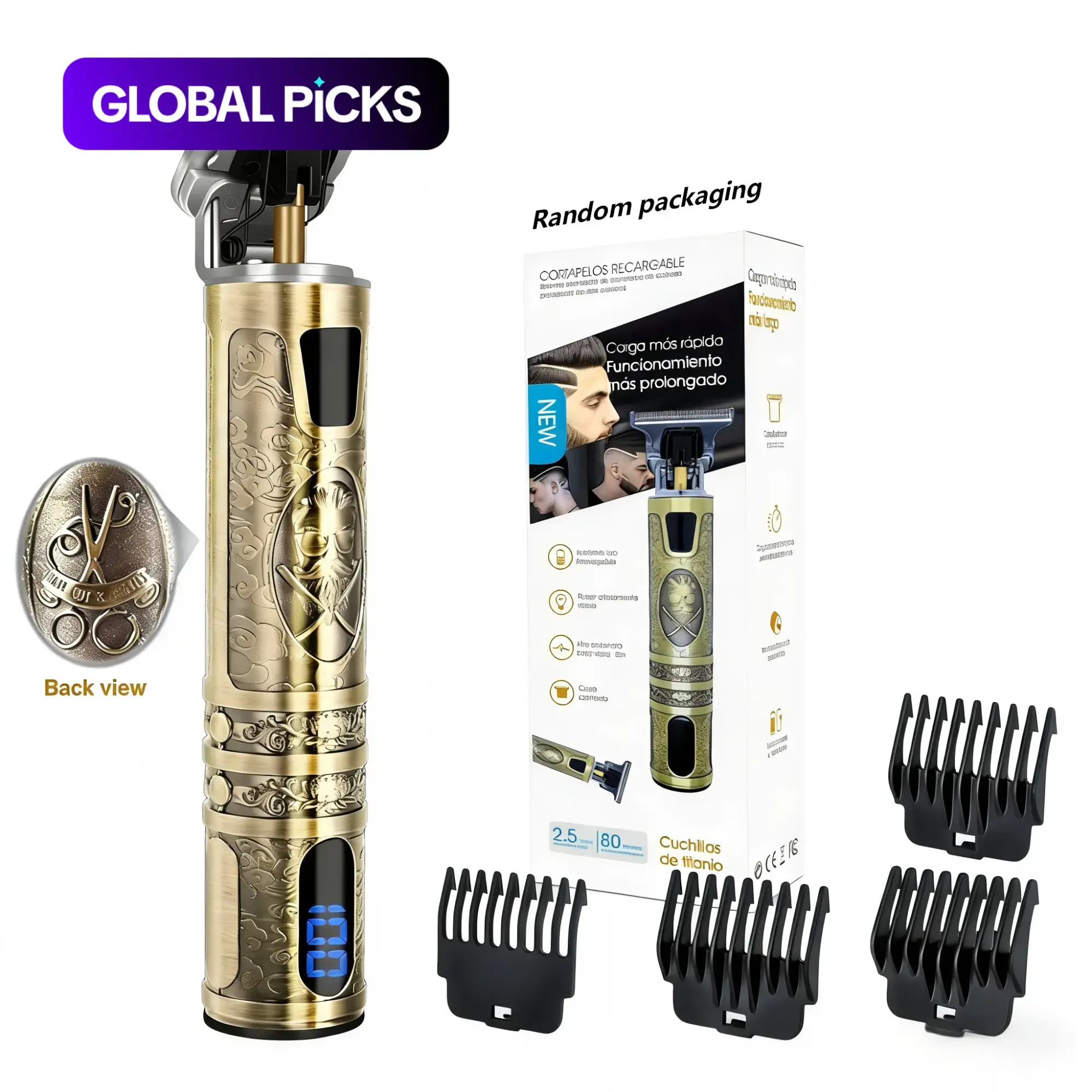 Beard Trimmer for Men, Rechargeable Zero-Gap Beard Trimmer with LED Display, 4 Guide Combs, Cleaning Brush and USB Charging Cable, Cordless Hair Clipper Set, Rechargeable Cordless Trimmers, Gift for Men #GLOBAL PICKS