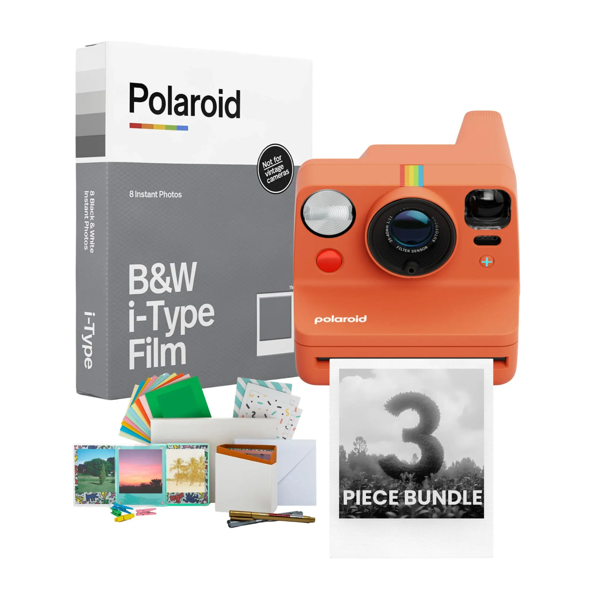 Polaroid Now Plus Generation 3 Coral Colorful Instant Camera with Manual Controls, 8 Photos Holographic Frames, Recycled Accessory Kit and Instant Film, Auto Focus