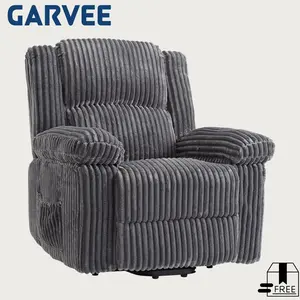 Garvee Corduroy Manual Recliner Chair with Handle, Pillow Top Arms, Thick Padding, Side Pocket, 330Lbs Capacity, Adjustable Recliner for Living Room Bedroom Home Theater, Dark Gray