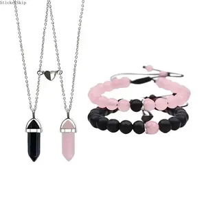 4pcsMatching Couple & Friendship Bracelets Set – Magnetic Sun & Moon Beaded Bracelets with Jade Stones, Meaningful Long Distance Connection Jewelry for Partners, Best Friends & Gift Giving