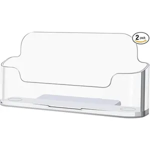 2 Pack Clear Business Card Holder for Desk, Plastic Business Card Display Desktop Acrylic Business Card Stand for Office, Exhibition Booth