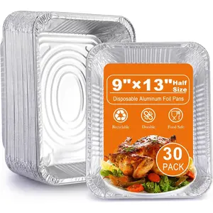 9x13 Disposable Aluminum Foil Trays - 30-Pack Half Size Heavy Duty Deep Aluminum Foil Steamer Trays, Foil Turkey Slices Trays Hot Pot BBQ Accessories for Cooking, Baking, Storage, Food Preparation