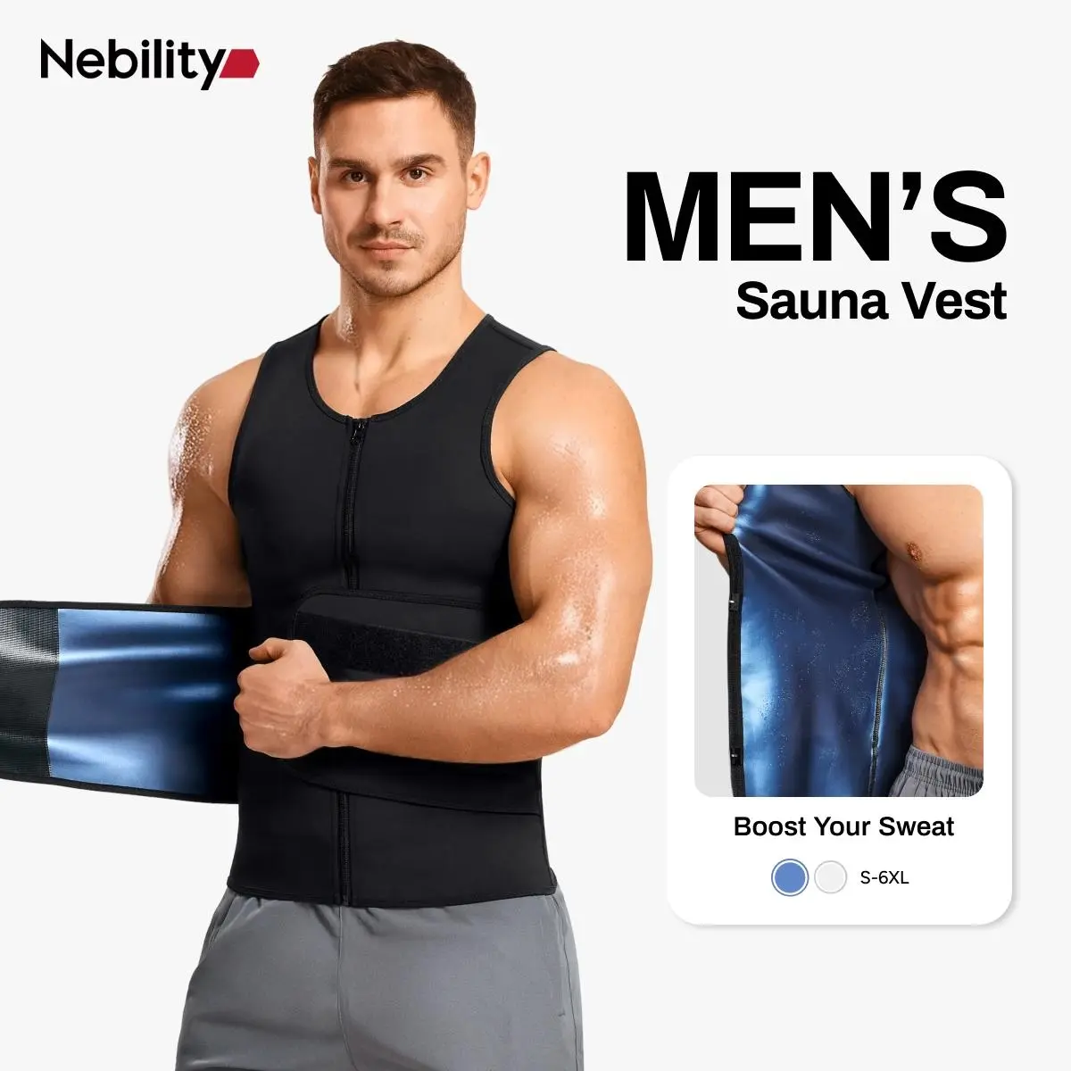 【Nebility】Sauna Suit for Men Waist Trainer Vest Boost Sweat Athletic Compression Shirt Activewear Gym Outfit SpringStatements,fathersdaygift