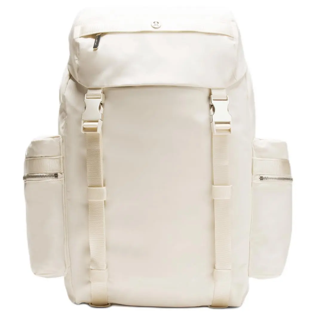 Lululemon Wunderlust Unisex Waterproof Nylon Backpack, 25L Capacity, Ivory Color, Clean Lines Design