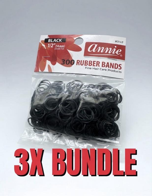Annie 3X Bundle Deal - 900 Premium Black Rubber Bands 14mm Diameter Salon-Quality No-Slip No-Snag No-Breakage Ideal for Ponytails Braids Buns & More