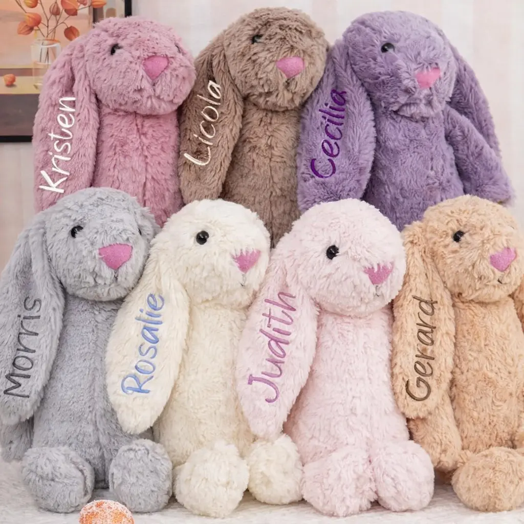 Personalized Embroidered Bunny Plush, Custom Name of Your Choice, Newborn Gift, Baby Shower Rabbit Doll, Easter Gift for Kids,Gift For Mon
