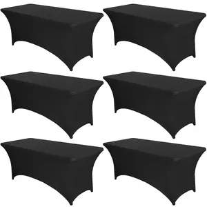 6pack [6FT, Black] Tight, Fitted, Washable and Wrinkle Resistant Stretch Rectangular Patio Table Cover for Event, Wedding, Banquet & Parties, Cover for Trade Shows[72Lx30Wx30H Inch]