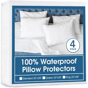 4 Pack Pillow Protectors with Zipper Standard Size Breathable & Noiseless Pillow Protector   Pillow Cases 20''x26'' White Pillow Covers