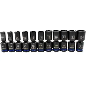 Astro Pneumatic 11-Piece 1/2″ Drive Mid-Length Pinless Universal Impact Sockets – Metric