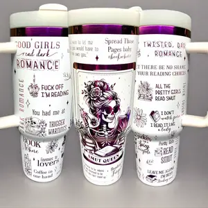 Dark Romance Tumbler Fantasy Book Lover Gift Booktok Laser-Engraved with Handle for Hot Cold Drinks Insulated Cup Mystical Stainless Steel 20oz White w Gold