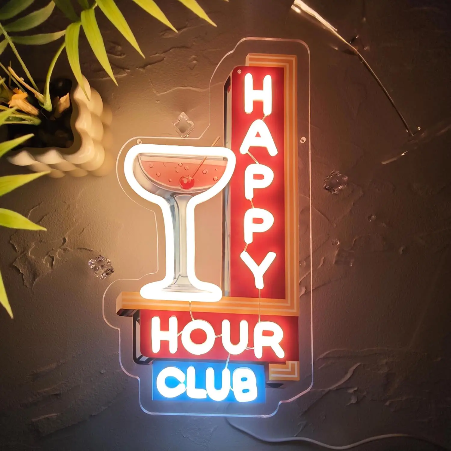 Happy Hour Neon Signs Dimmable Retro Led Happy Hour Club Neon Light for Bar Club Pub Party USB Powered Neon Light Sign Man Cave Gifts,Pepper Gift(Cool White)