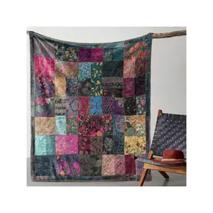 Vibrant Bohemian Patchwork Quilt with Colorful Floral & Patterned Squares