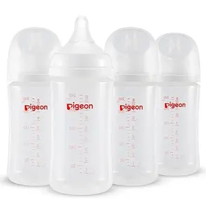 Pigeon PP Nursing Bottle Wide Neck, Anti-Colic, Streamlined Body, Natural Feel, Easy to Clean, 8.1 Oz(Pack of 4), Includes 4pcs M Nipples (3m+)  baby registry essential