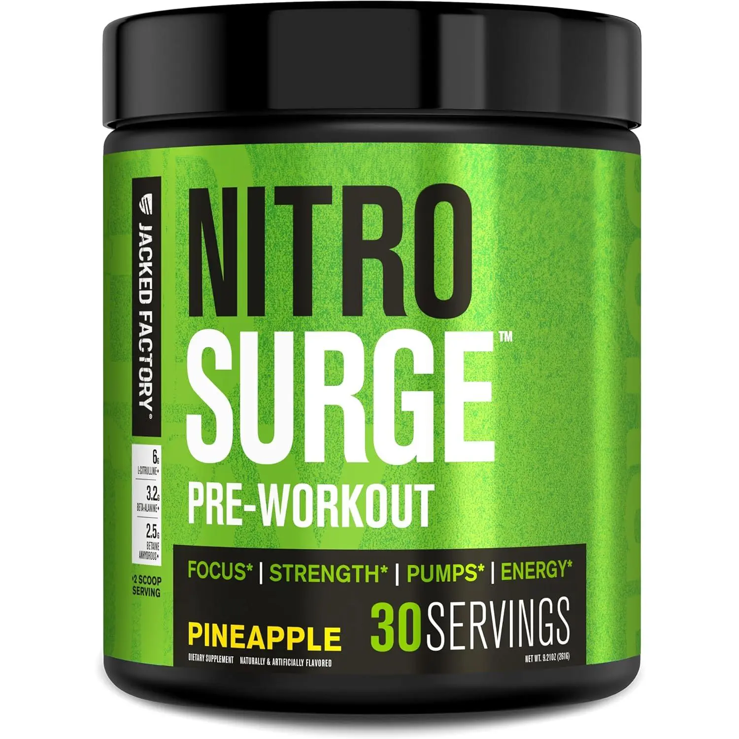 Jacked Factory NITROSURGE Pre Workout Supplement - Endless Energy, Instant Strength Gains, Clear Focus, Intense Pumps - NO Booster & Powerful Preworkout Energy Powder - 30 Servings, Pineapple