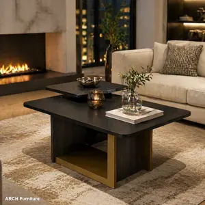 2-Piece Modern Light Luxury Coffee Tables Set - ARCH VIBE HAUS Small Square End Tables with Spacious Square Tops, Sturdy Frame, Solid Colors, Easy Assembly, Modern Furniture for Living Room Centerpieces, Modern Accent Tables