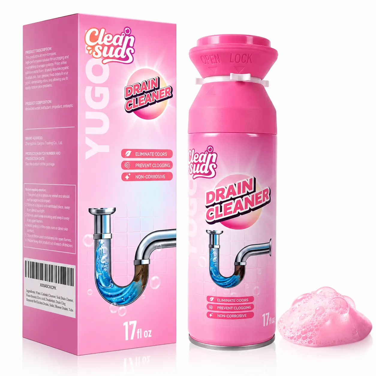 Yugou Foam Drain Cleaner - Drain clog Remover & Deodorizer & Cleaner for Kitchen Drains, Sinks, Shower Drains & Tubs
