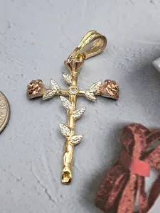pendant cross with roses gold plated  NO CHAIN